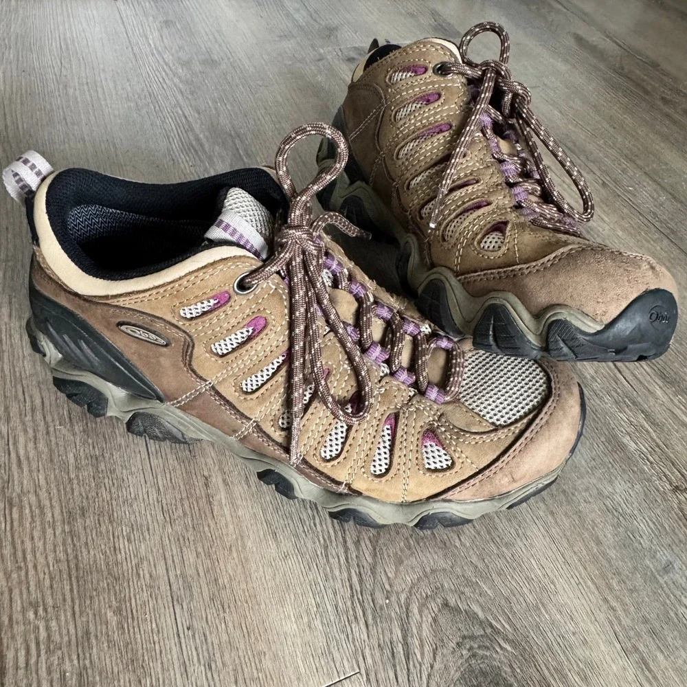 Oboz Sawtooth II Low B-DRY Waterproof Hiking Shoes Brown Purple Womens 8.5